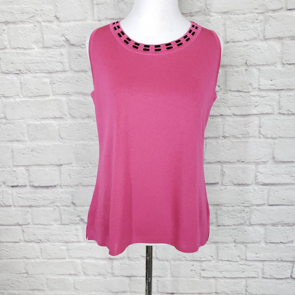 Exclusively Misook Pink Sleeveless Top Black Detail at Round Neckline Sz XSP